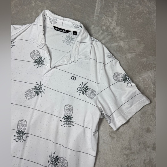 Travis Mathew Men’s Pineapple White Grey Striped Golf Athleisure Polo Size Large - Picture 3 of 15